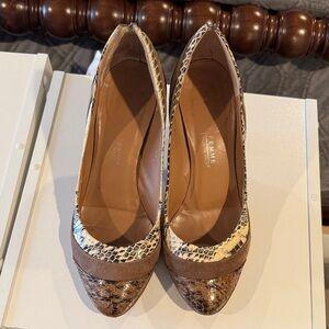 Brown Snake-Print Pointed Toe Heels